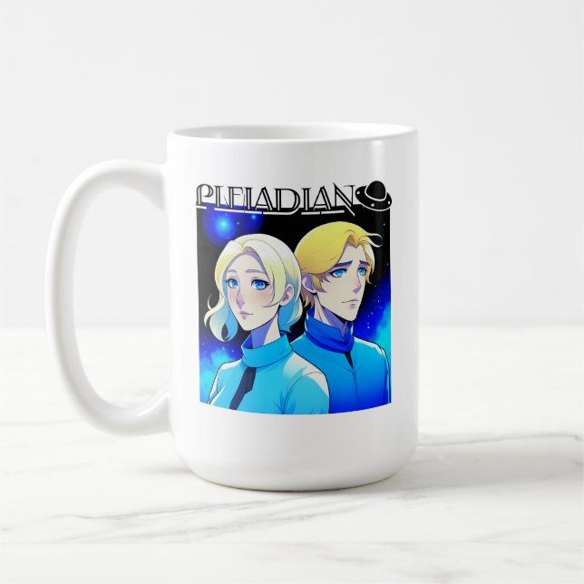 Pleiadian Alien Tävling och UFO Kaffemugg (Vänster)