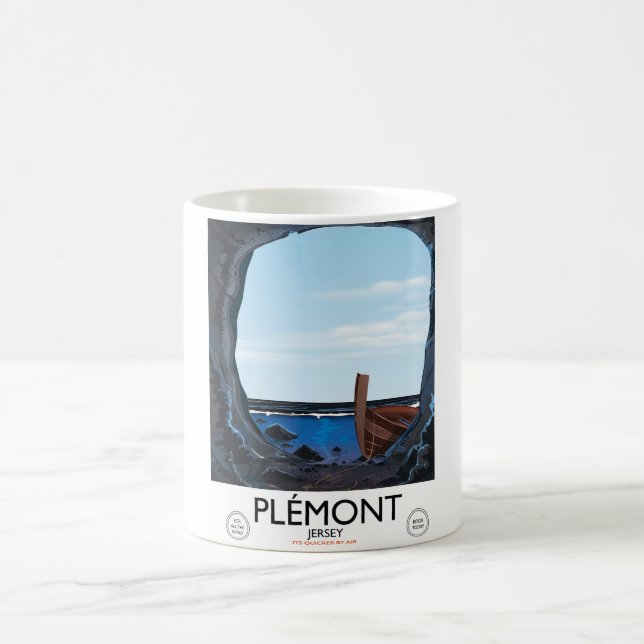 Plémont-grottor,Jersey vintage resemålningaffisch Kaffemugg (Center)