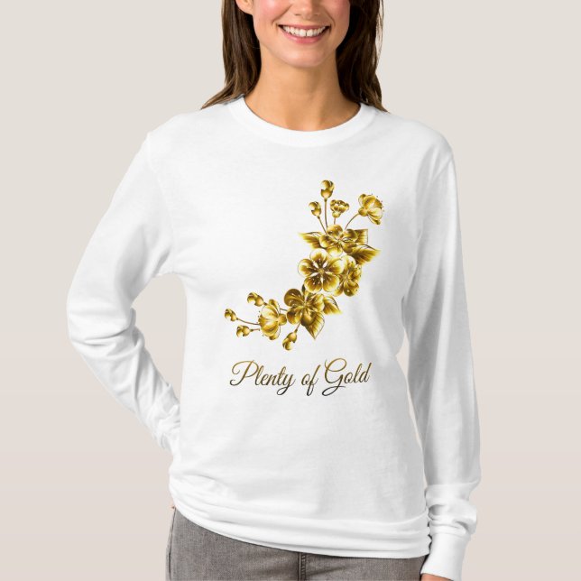 Plenty of Gold Elegant Floral White & Gold T Shirt (Framsida)