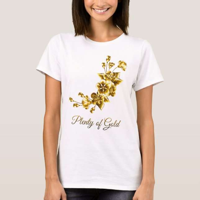 Plenty of Gold Elegant Floral White & Gold T Shirt (Framsida)