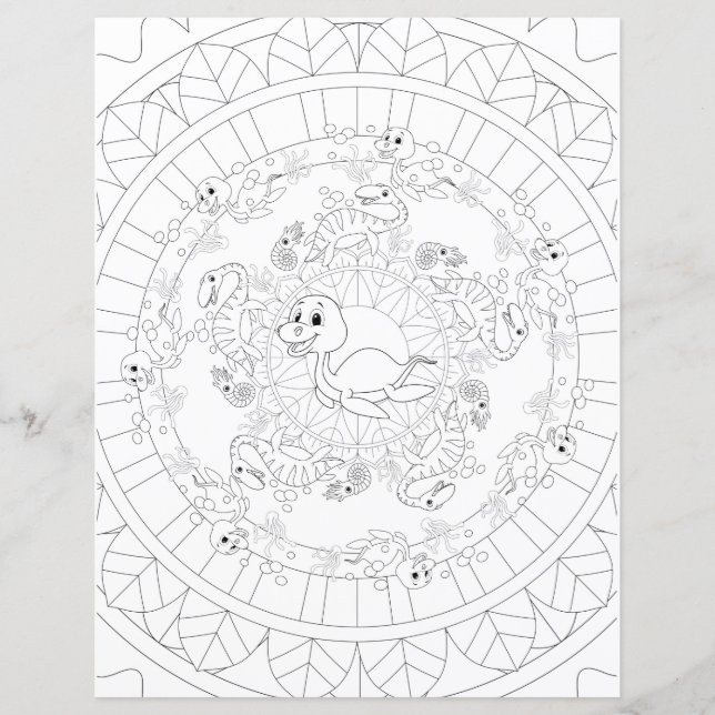 Plesiosaurus dinosaur mandala barn målarbok sida (Framsida)