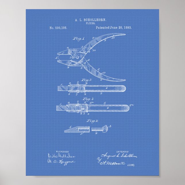 Pliers 1893 Patent Art Blueprint Poster (Framsidan)