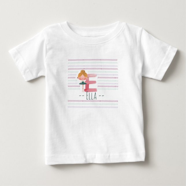 Plink Cute Ballerina Letter E Toddler  T Shirt (Framsida)