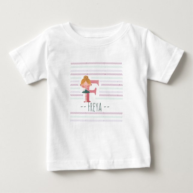 Plink Cute Ballerina Letter F Toddler  T Shirt (Framsida)