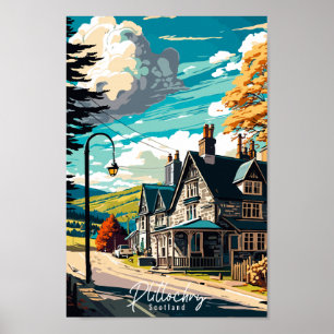 Plitlochry Scotland vintage resor illustration Poster