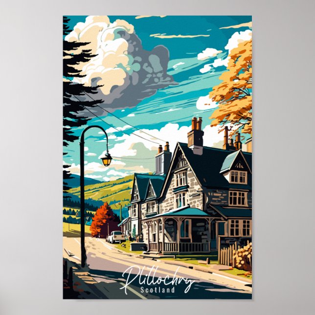Plitlochry Scotland vintage resor illustration Poster (Framsidan)