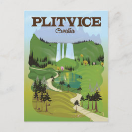 Plitvice Kroatien reseinformation affisch Vykort