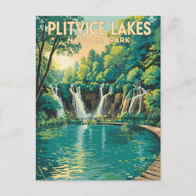 Plitvice Lakes National Park Illustration Travel Vykort (Framsida)
