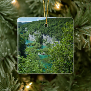 Plitvice Sjöar Kroatien liggande foto Julgransprydnad Keramik