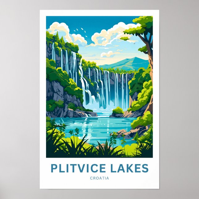 Plitvice sjöar Kroatien Travel Print Poster (Framsidan)