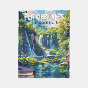 Plitvice Sjöar nationalpark Kroatien Travel Art Fleecefilt