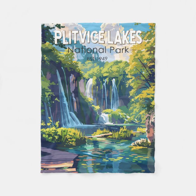 Plitvice Sjöar nationalpark Kroatien Travel Art Fleecefilt (Framsidan)