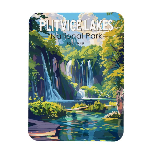 Plitvice Sjöar nationalpark Kroatien Travel Art Magnet (Vertikal)