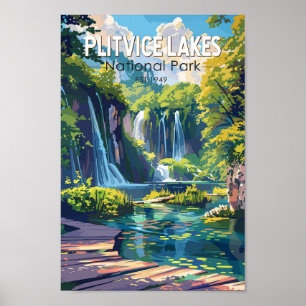 Plitvice Sjöar nationalpark Kroatien Travel Art Poster