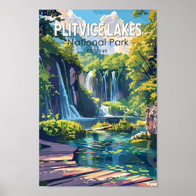 Plitvice Sjöar nationalpark Kroatien Travel Art Poster (Framsidan)