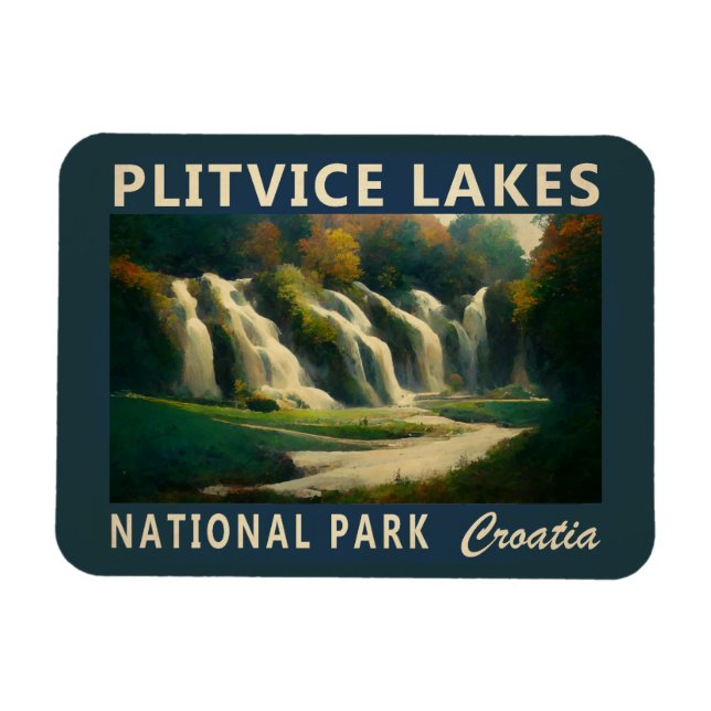 Plitvice Sjöar nationalpark Kroatien Watercolor Magnet (Horisontell)