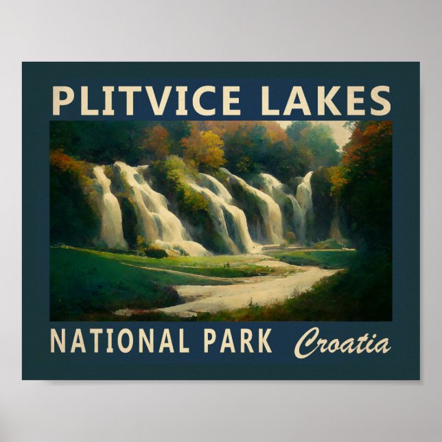 Plitvice Sjöar nationalpark Kroatien Watercolor Poster (Framsidan)