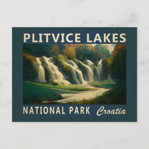 Plitvice Sjöar nationalpark Kroatien Watercolor Vykort