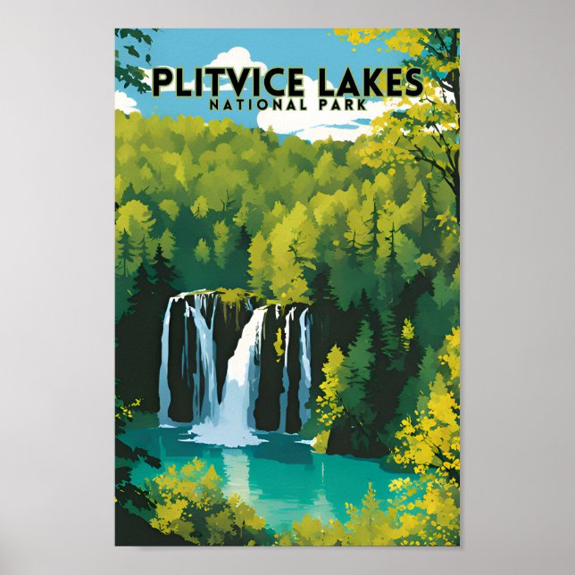 Plitvice Sjöar nationalpark Vintage resor Poster (Framsidan)