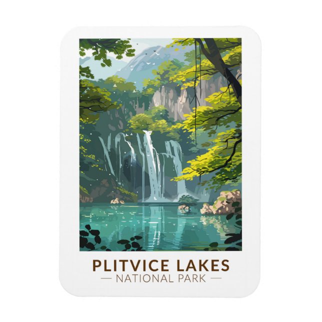 Plitvice Sjöar nationalparken Travel Art Vintage Magnet (Vertikal)