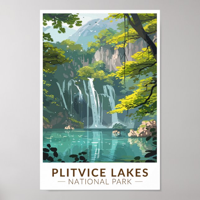 Plitvice Sjöar nationalparken Travel Art Vintage Poster (Framsidan)