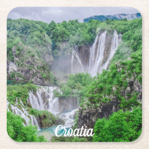 Plitvice sjöar vattenfallskvadrat papper underlägg kvadrat