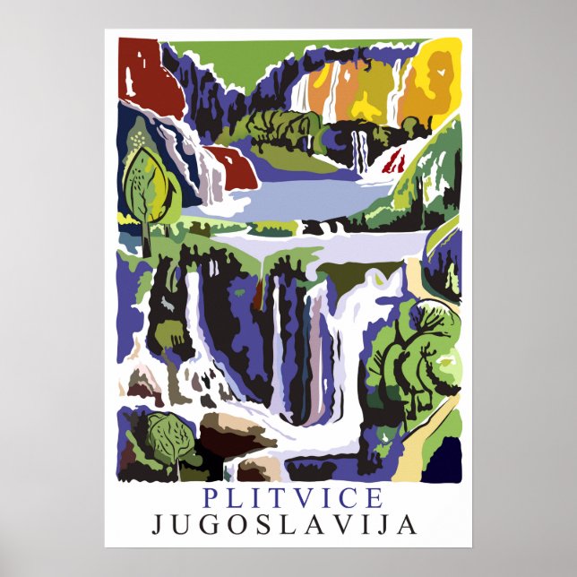 Plitvice vattenfall, vintage reseposter poster (Framsidan)