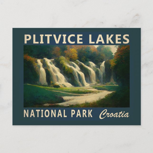Plitvicesjöarnas nationalpark Kroatien Akvarell Vykort (Framsida)