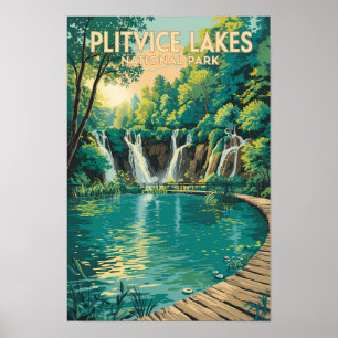 Plitvicesjöns nationalpark Illustration Resa Poster