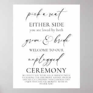 "Plocka a Seat, Unplugged Bröllop Ceremony Poster
