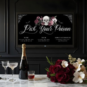 Plocka Blommigten Poison Scull Gothic Bröllop Menu Poster