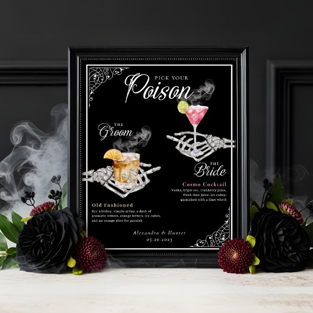 Plocka din Poison Skeleton Bride & Groom Cocktails Poster (Pick Your Poison Skeleton Bride & Groom Cocktails Poster)