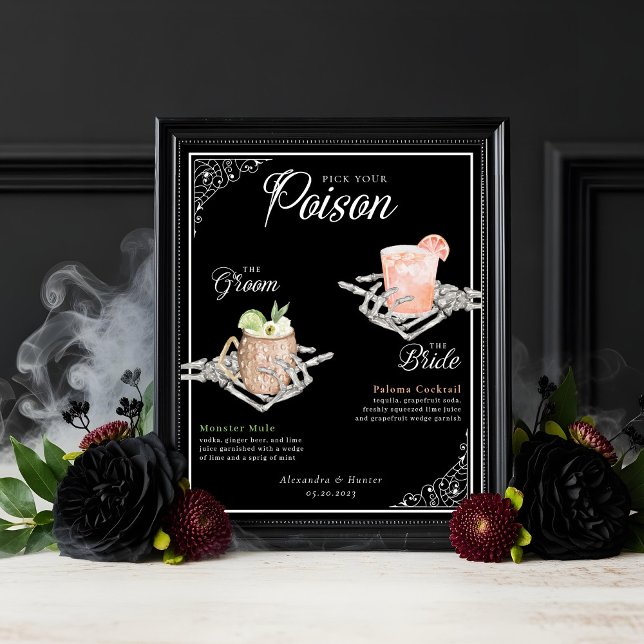 Plocka din Poison Skeleton Bride & Groom Cocktails Poster (Pick Your Poison Skeleton Bride & Groom Cocktails Poster)