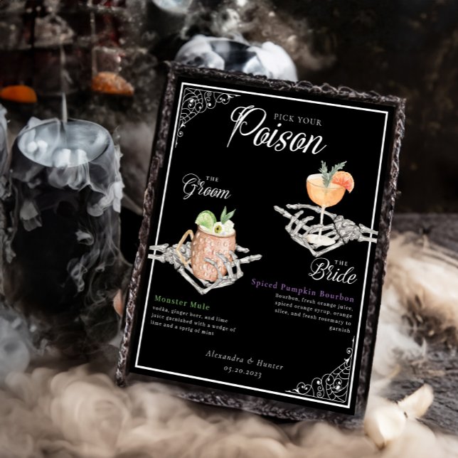 Plocka din Poison Skeleton Bride & Groom Cocktails Poster (Pick Your Poison Skeleton Bride & Groom Cocktails Poster)