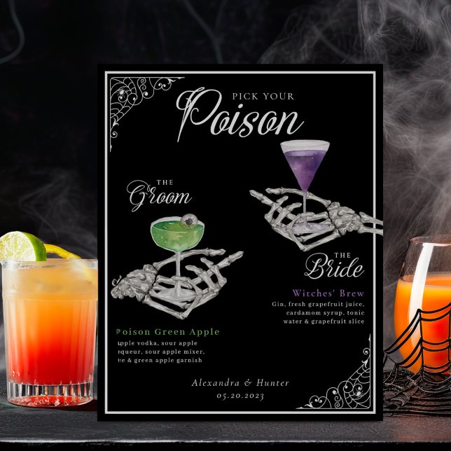 Plocka din Poison Skeleton Bride & Groom Cocktails Poster (Pick Your Poison Skeleton Bride & Groom Cocktails Poster)