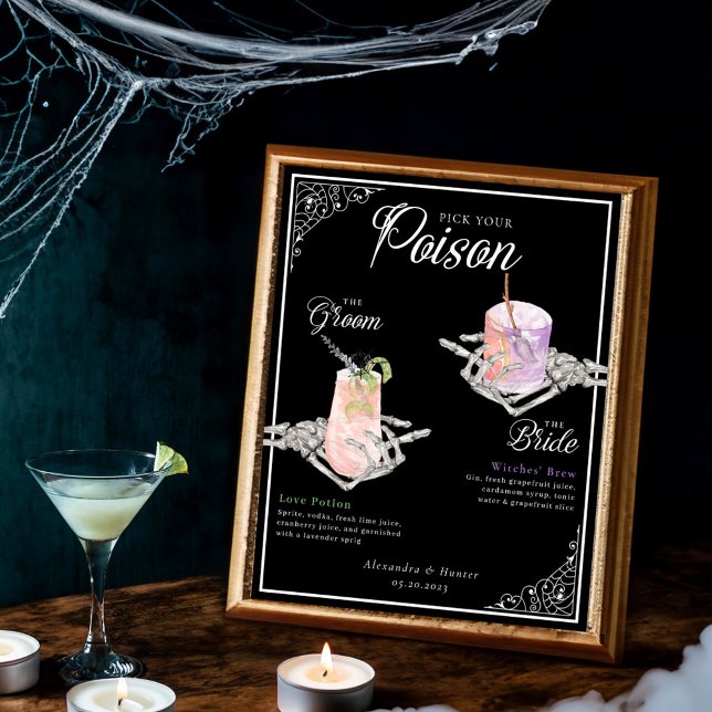 Plocka din Poison Skeleton Bride & Groom Cocktails Poster (Pick Your Poison Skeleton Bride & Groom Cocktails Poster)