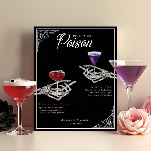 Plocka Din Poison Skeleton Bröllop Cocktails Drink Poster (Skapare uppladdad)