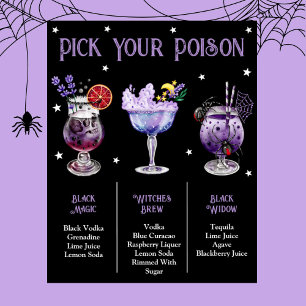 Plocka Din Poison Witchy Halloween 3 Cocktail-meny Poster