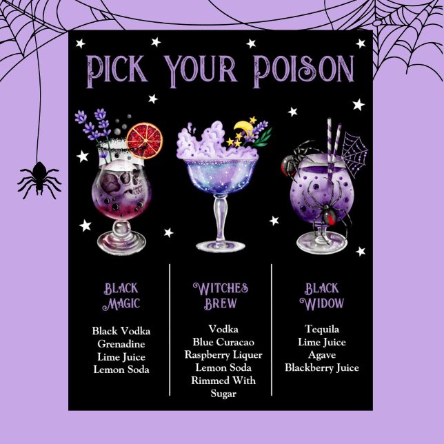 Plocka Din Poison Witchy Halloween 3 Cocktail-meny Poster (Pick Your Poison Witchy Halloween 3 Cocktail Menu Poster)