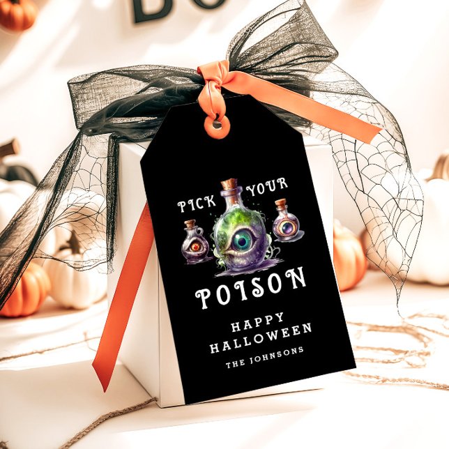 Plocka din polisstation Halloween Cocktail Party Presentetikett (Pick Your Poison Halloween Cocktail Party Gift Tags)
