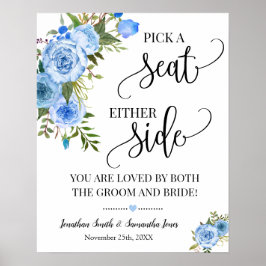 Plocka ett Blå-skylt på båda sidor om Bröllop Poster