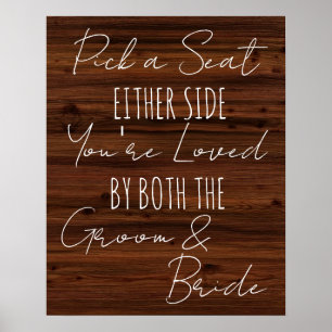 Plocka ett säte antingen Side Faux wood bröllop Poster