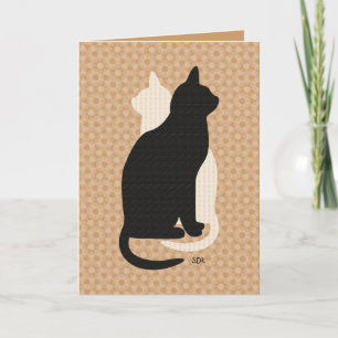 Plocka Färg Black White Cat Duo Yin Yang Stil Kort