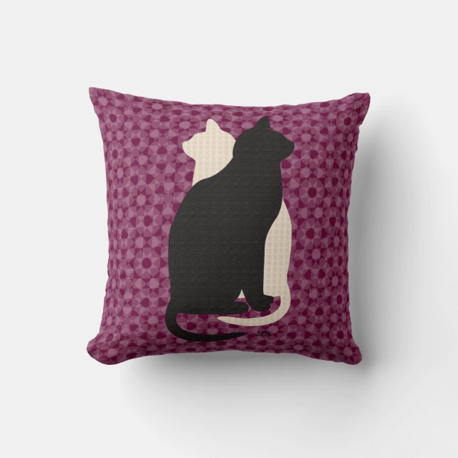 Plocka Färg Black White Cat Duo Yin Yang Stil Kudde (Framsida)