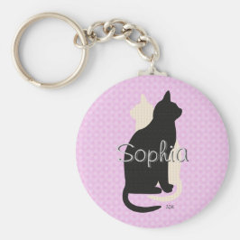 Plocka Färg Black White Cat Duo Yin Yang Stil Nyckelring