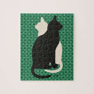 Plocka Färg Black White Cat Duo Yin Yang Stil Pussel