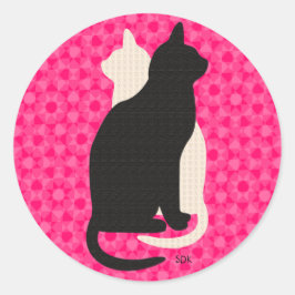 Plocka Färg Black White Cat Duo Yin Yang Stil Runt Klistermärke