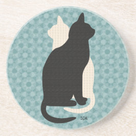 Plocka Färg Black White Cat Duo Yin Yang Stil Underlägg Sandsten