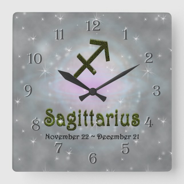 Plocka Färg Sagittarius Zodiac Astrologiskt tecken Fyrkantig Klocka (Framsida)