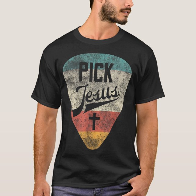 Plocka Jesus Christian Music Pastor Guitar Retro V T Shirt (Framsida)